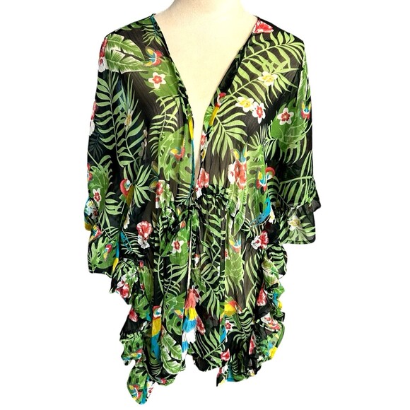 Vince Camuto Womens  Swim Coverup Floral Tropical Tassel Ruffle Multi Sheer OS - Picture 1 of 8